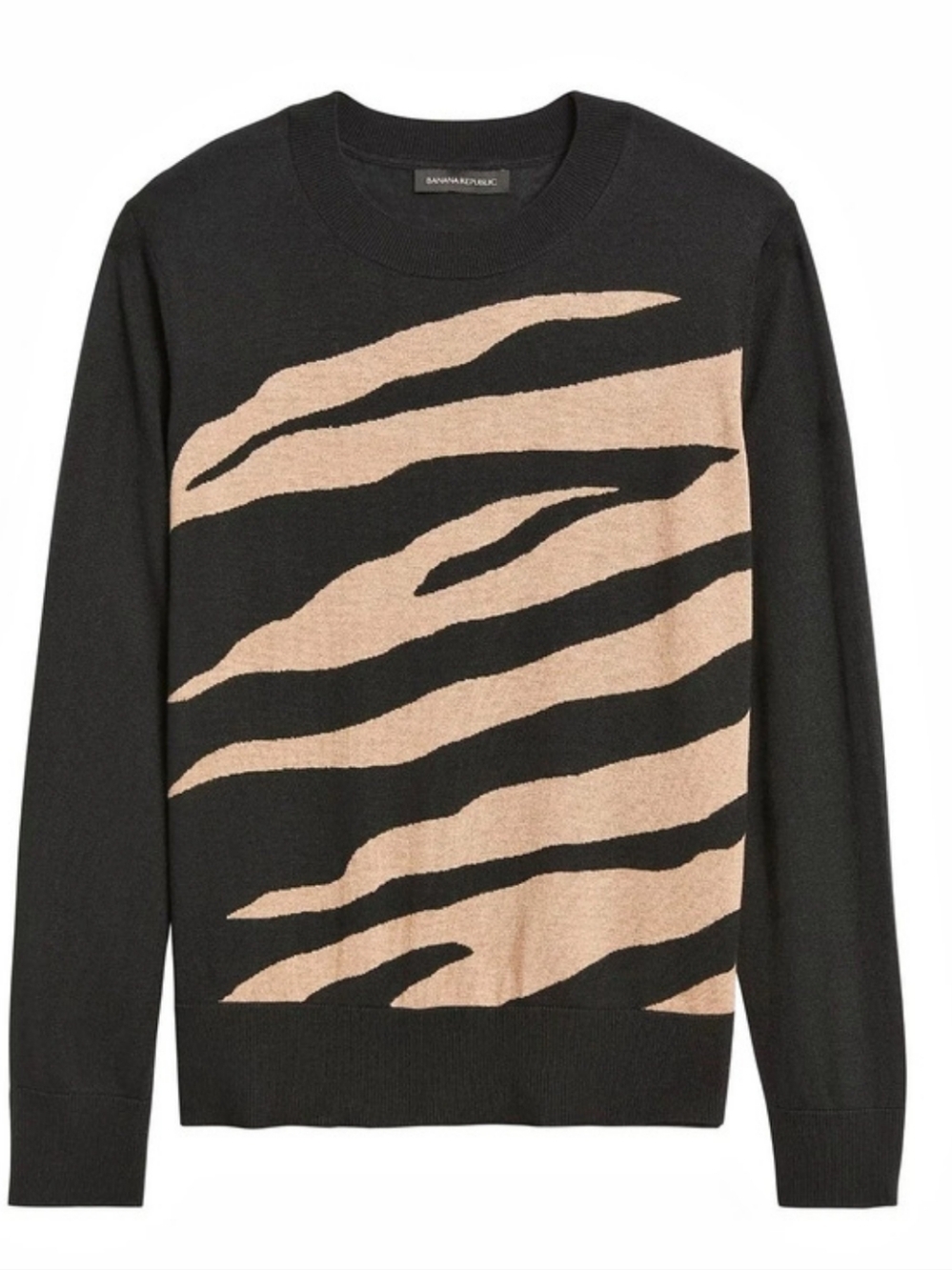 Banana Republic Zebra Graphic Crewneck Sweater Black & Tan XS